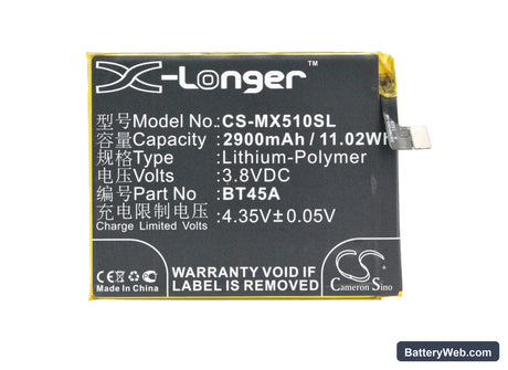 MeiZu Meilan Note 2 Replacement Battery, 3.8V, 2900mAh, Li-Polymer 5