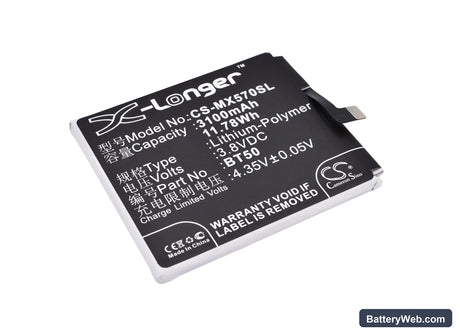 MeiZu Blue Charm Metal Replacement Battery, 3.8V, 3100mAh, Li-Polymer 1