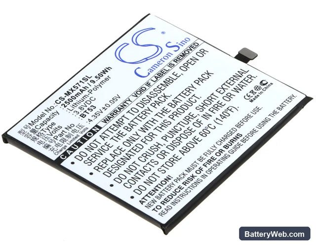 MeiZu Pro 6 Replacement Battery, 3.8V, 2500mAh, Li-Polymer 1
