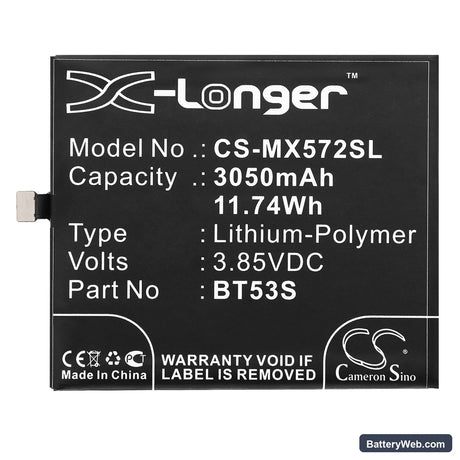MeiZu Pro 6s Replacement Battery, 3.85V, 3050mAh, Li-Polymer 3