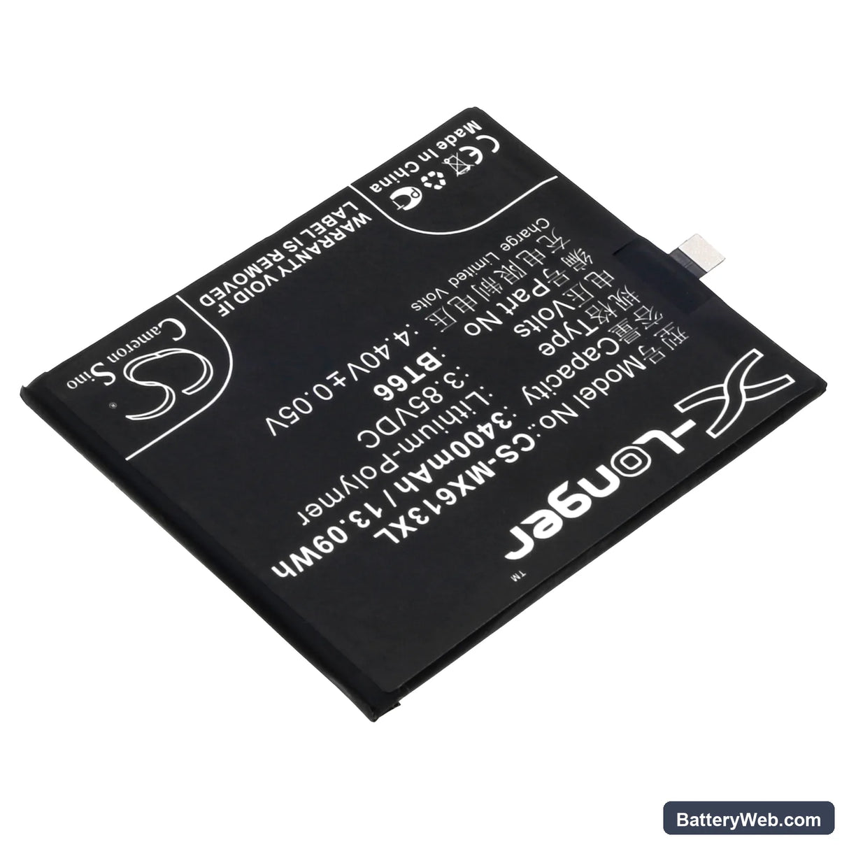 MeiZu Pro 6 Plus Replacement Battery, 3.85V, 3400mAh, Li-Polymer 2