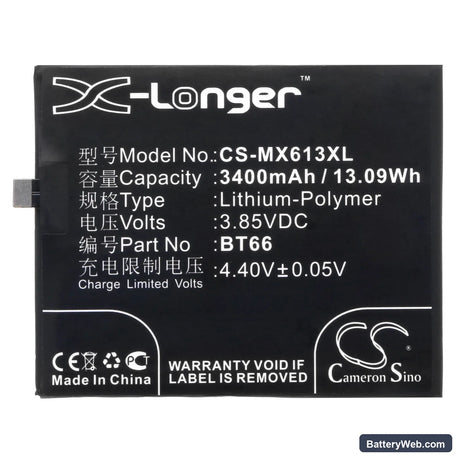 MeiZu Pro 6 Plus Replacement Battery, 3.85V, 3400mAh, Li-Polymer 3