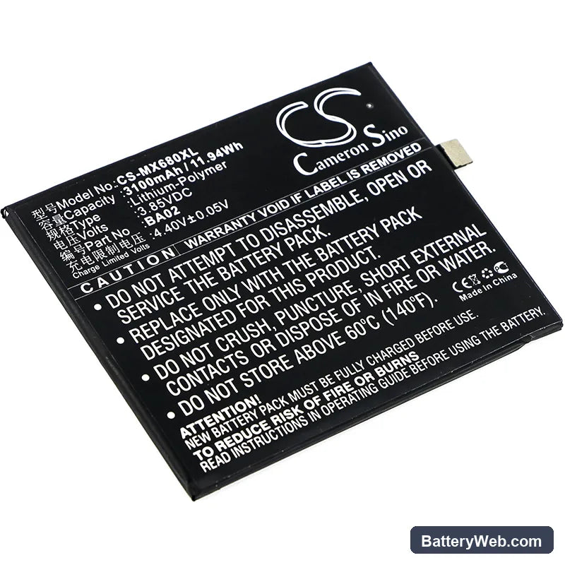 MeiZu M3e Replacement Battery, 3.85V, 3100mAh, Li-Polymer 1