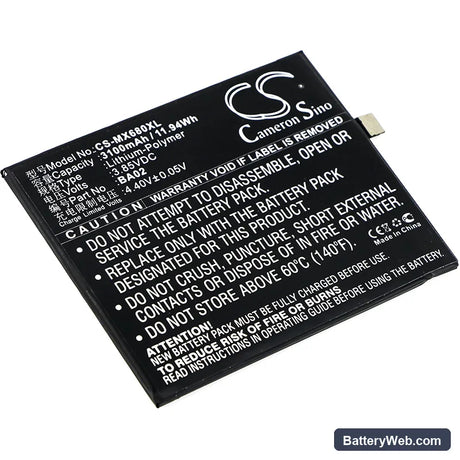 MeiZu M3e Replacement Battery, 3.85V, 3100mAh, Li-Polymer 1