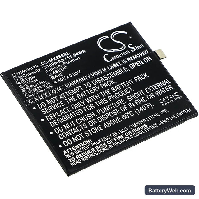 MeiZu M3e Replacement Battery, 3.85V, 3100mAh, Li-Polymer 1