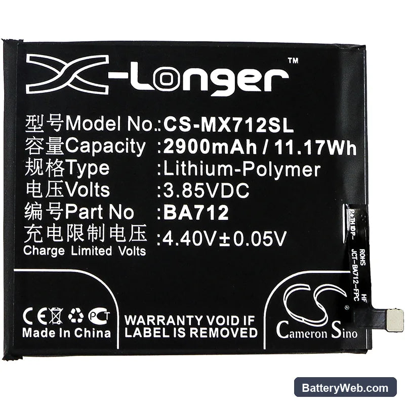 MeiZu M6s Replacement Battery, 3.85V, 2900mAh, Li-Polymer 3