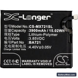 Meilan Note 6 Replacement Battery, 3.85V, 3900mAh, Li-Polymer 3