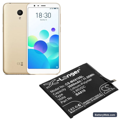 MeiZu M8C Replacement Battery, 3.85V, 3000mAh, Li-Polymer 5