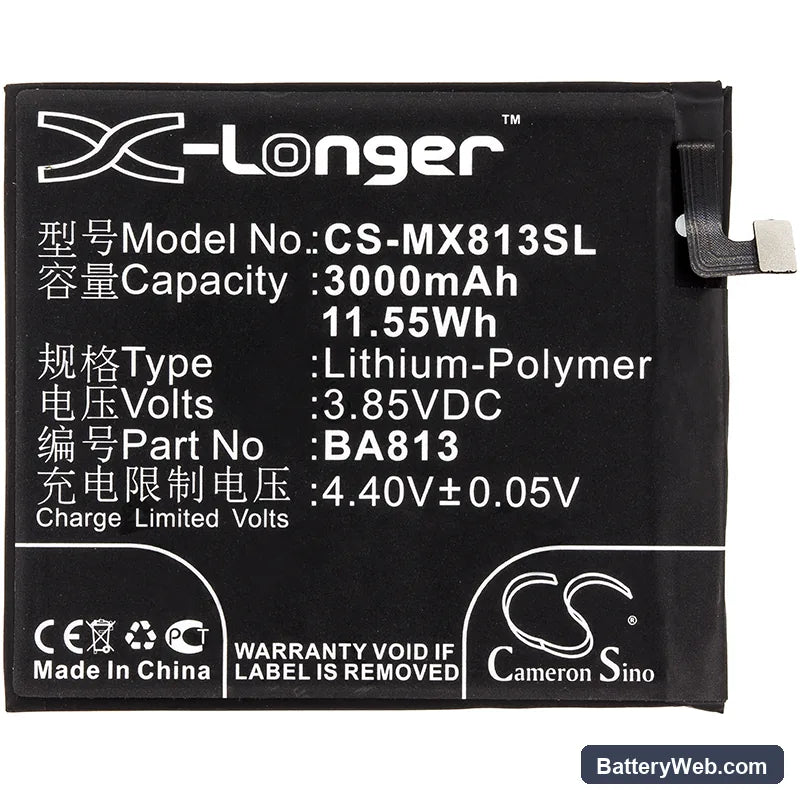 MeiZu V8 Pro Replacement Battery, 3.85V, 3000mAh, Li-Polymer 3