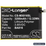 MeiZu V8 Replacement Battery, 3.85V, 3200mAh, Li-Polymer 3