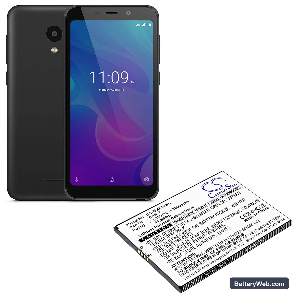 MeiZu C9 Replacement Battery, 3.85V, 3000mAh, Li-Polymer 4
