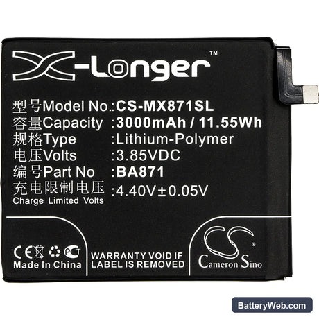 MeiZu 15 Lite Replacement Battery, 3.85V, 3000mAh, Li-Polymer 3