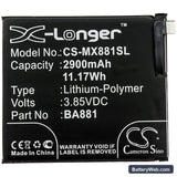 MeiZu 15 Replacement Battery, 3.85V, 2900mAh, Li-Polymer 3