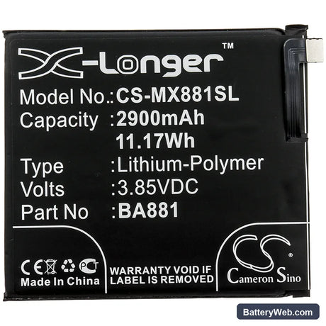 MeiZu 15 Replacement Battery, 3.85V, 2900mAh, Li-Polymer 3