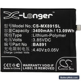 MeiZu 15 Plus Replacement Battery, 3.85V, 3400mAh, Li-Polymer 3
