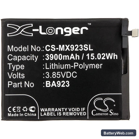 MeiZu Note 9 Replacement Battery, 3.85V, 3900mAh, Li-Polymer 3