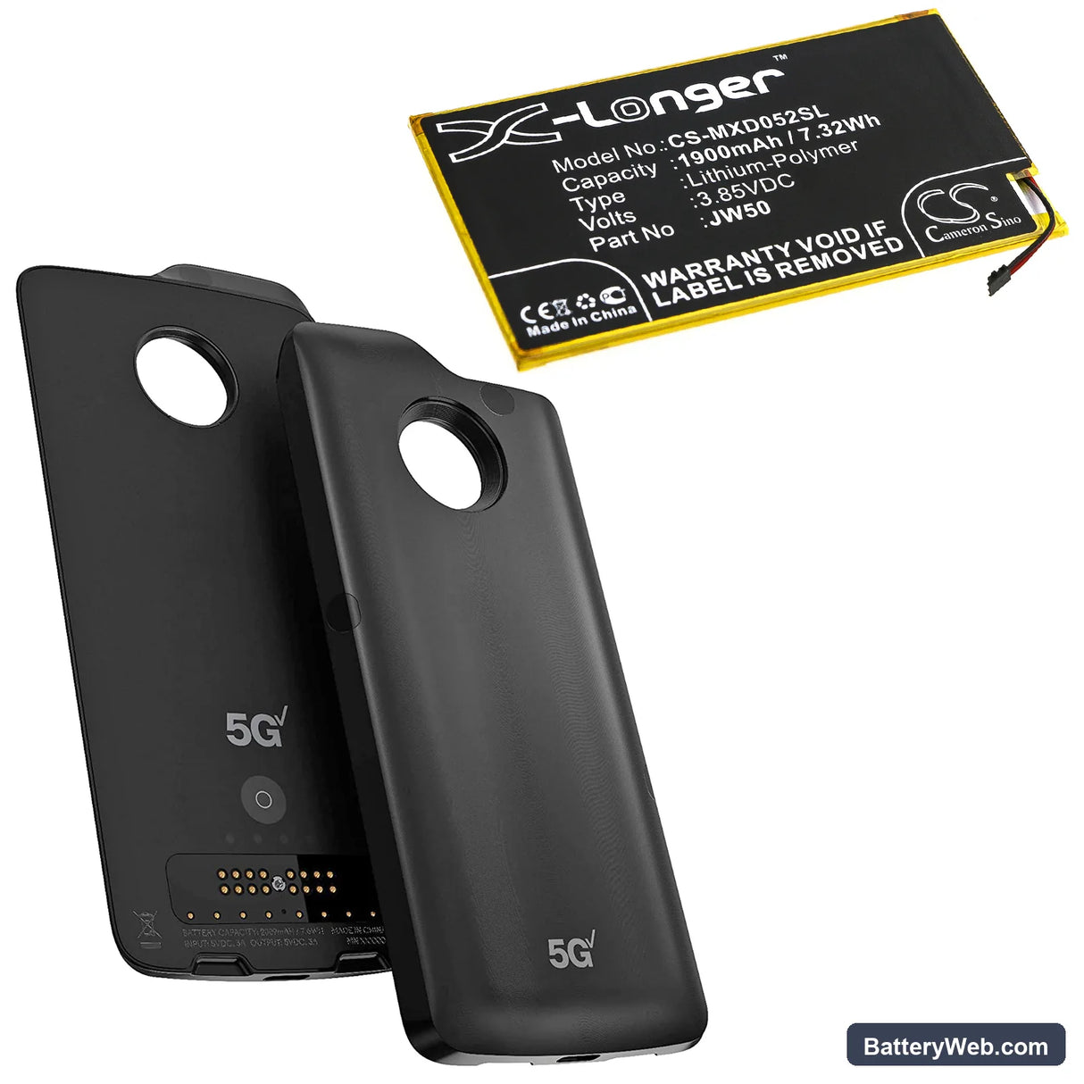 Motorola Moto Module 5G Replacement Battery, 3.85V, 1900mAh, Li-Polymer 5