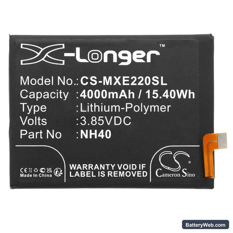Motorola Moto E22 Replacement Battery, 3.85V, 4000mAh, Li-Polymer 3