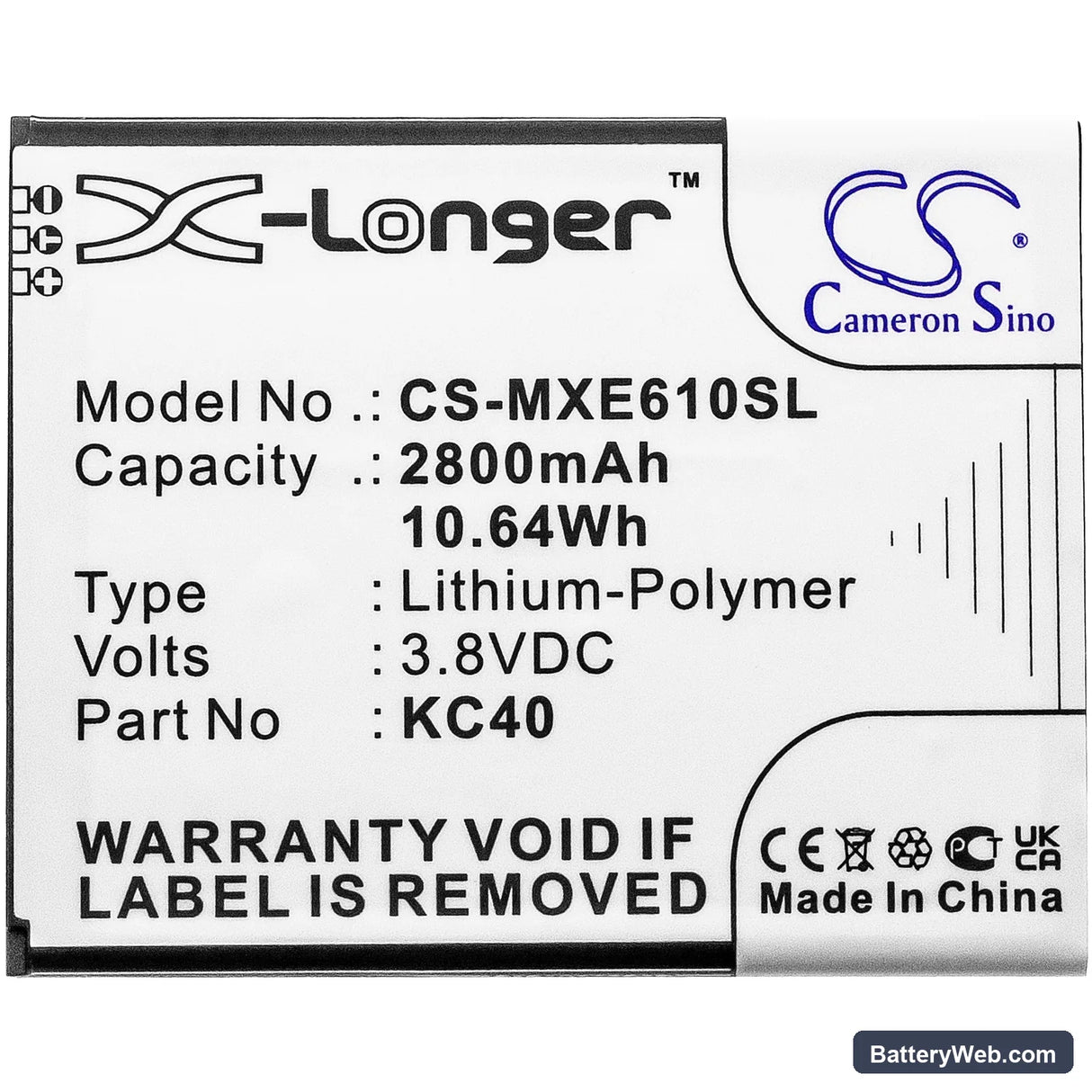 Motorola Moto E6 Plus Replacement Battery, 3.8V, 2800mAh, Li-Polymer 3