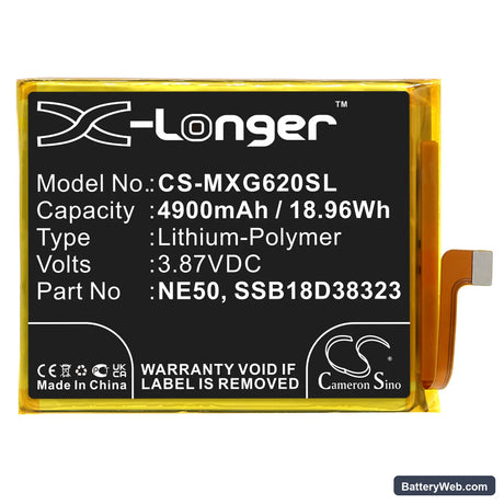 Motorola Moto G52 Replacement Battery, 3.87V, 4900mAh, Li-Polymer 3