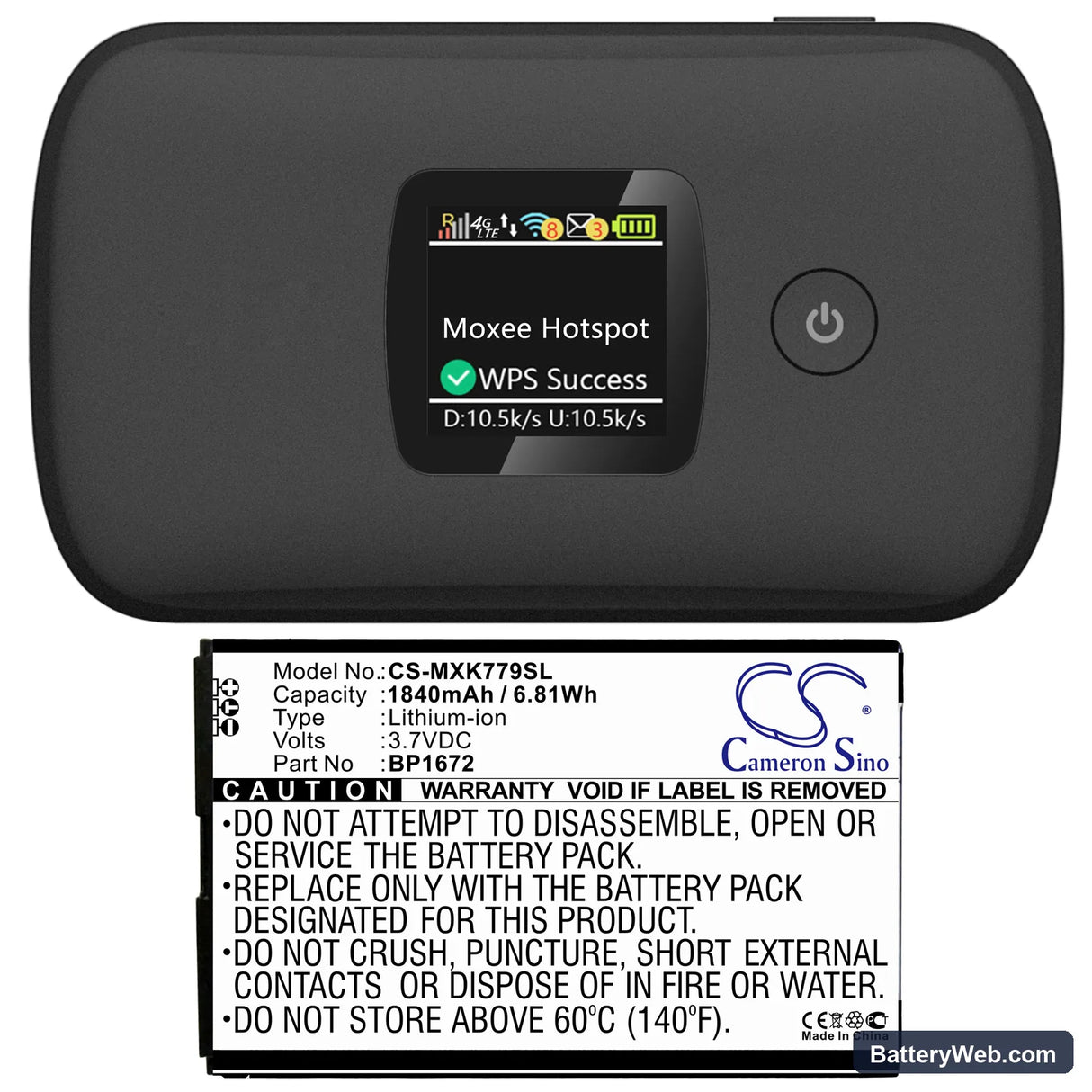 Moxee K779 Replacement Battery, 3.7V, 1840mAh, Li-ion 4