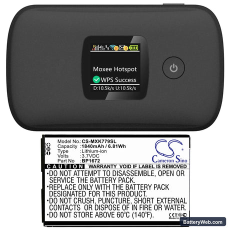 Moxee K779 Replacement Battery, 3.7V, 1840mAh, Li-ion 4