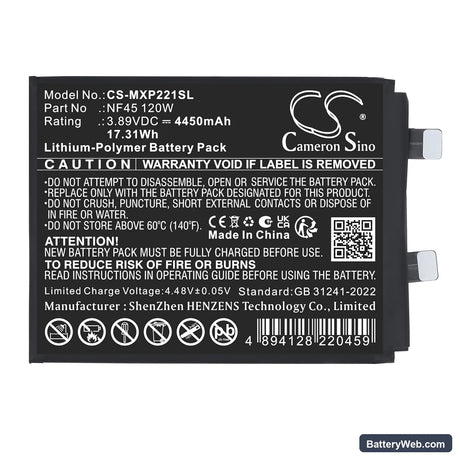 Motorola Edge 30 Ultra (120W) Replacement Battery, 3.89V, 4450mAh, Li-Polymer 3