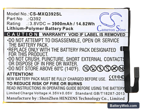 Micromax Q392 Replacement Battery, 3.8V, 3900mAh, Li-Polymer 5