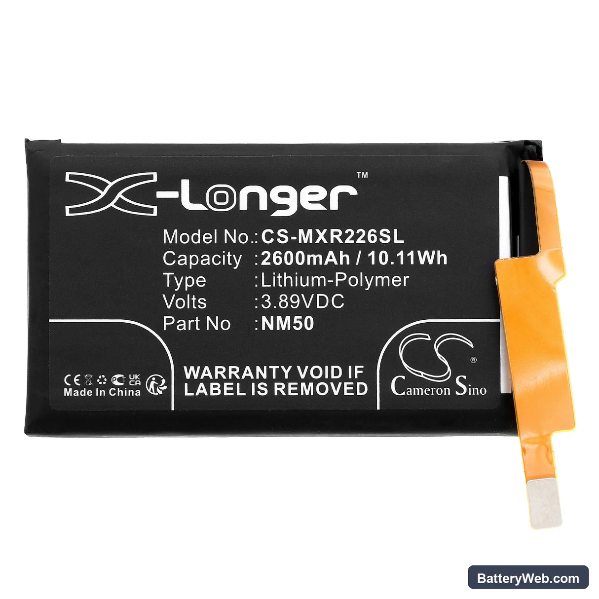 Motorola Razr 2022 Replacement Battery, 3.89V, 2600mAh, Li-Polymer 3
