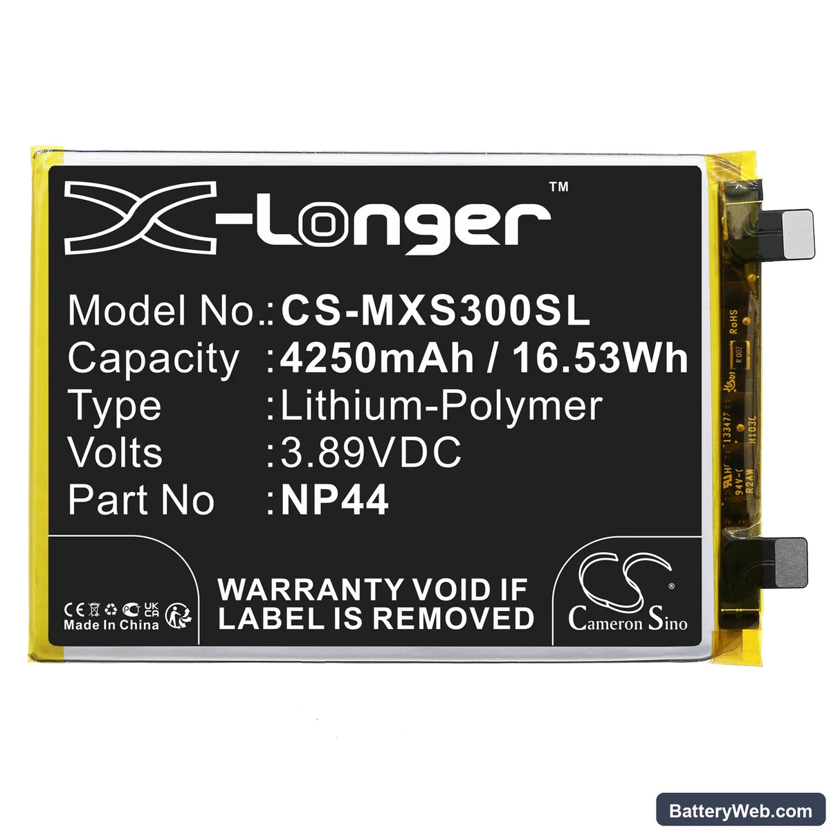 Motorola Moto S30 Pro Replacement Battery, 3.89V, 4250mAh, Li-Polymer 3