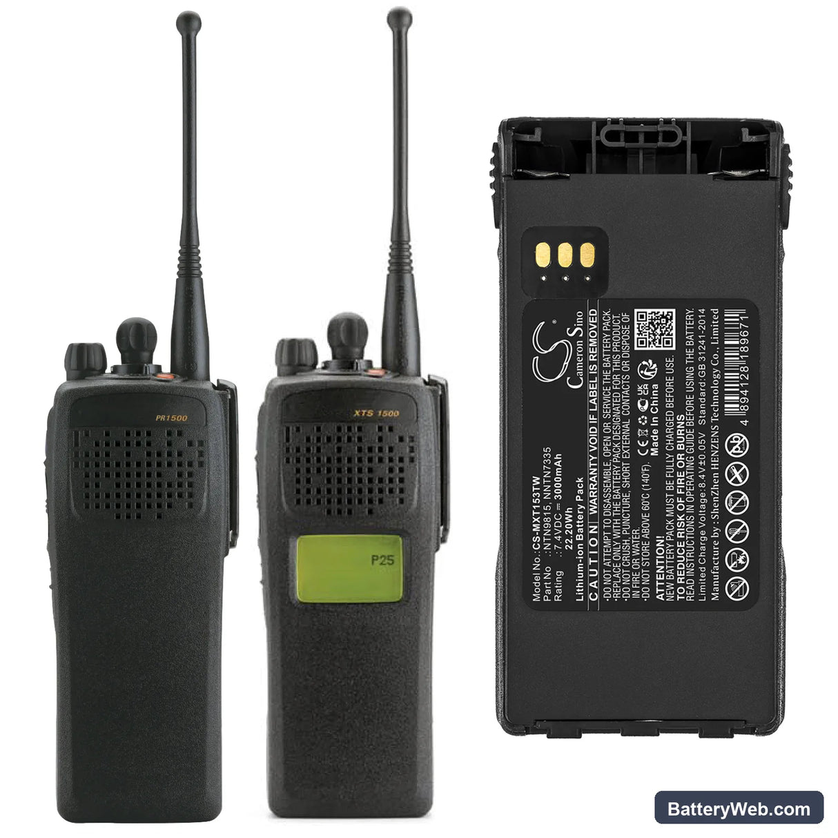 Motorola XTS1500 Replacement Battery, 7.4V, 3000mAh, Li-ion 6