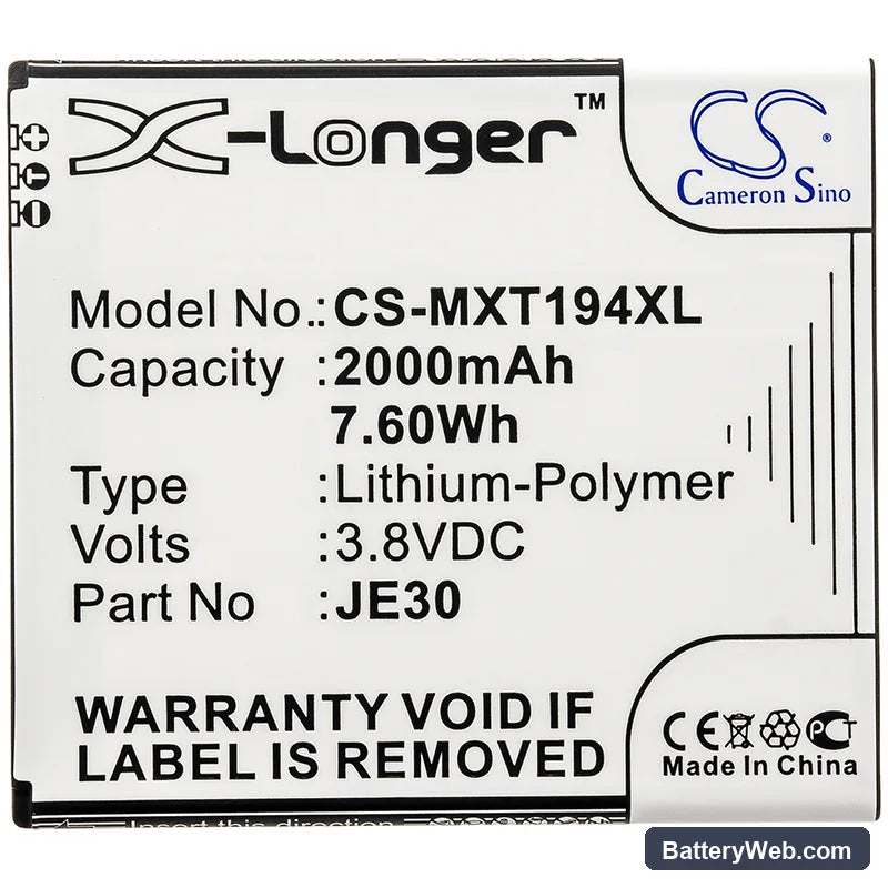 Motorola Moto E5 Play Go Edition Replacement Battery, 3.8V, 2000mAh, Li-Polymer 3