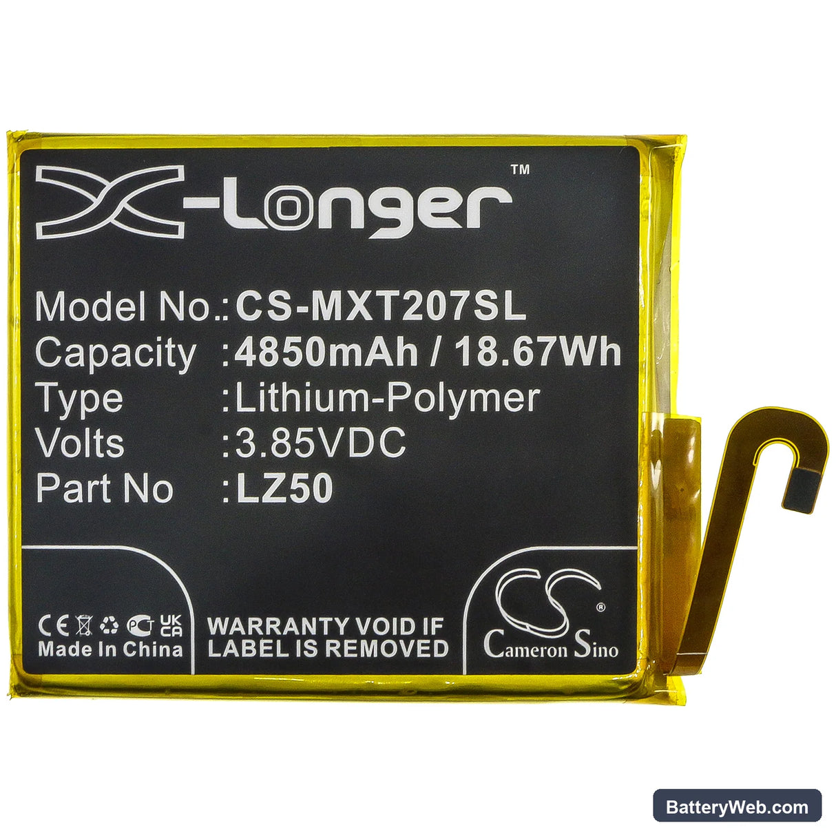 Motorola Moto G 5G Plus Replacement Battery, 3.85V, 4850mAh, Li-Polymer 3