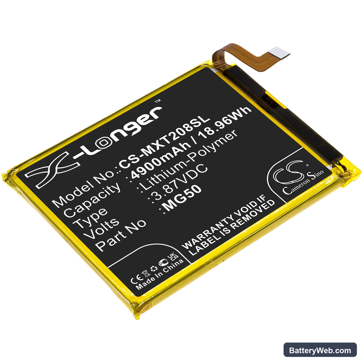Motorola Moto G9 Plus Replacement Battery, 3.87V, 4900mAh, Li-Polymer 1