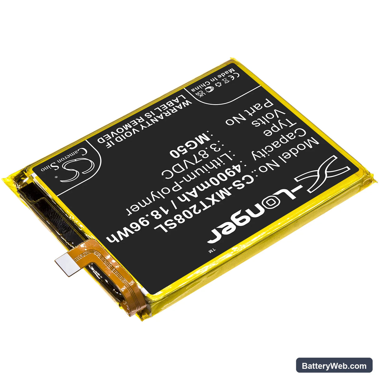 Motorola Moto G9 Plus Replacement Battery, 3.87V, 4900mAh, Li-Polymer 2