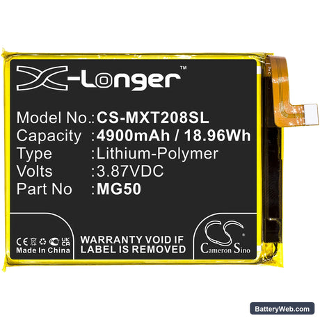 Motorola Moto G9 Plus Replacement Battery, 3.87V, 4900mAh, Li-Polymer 3