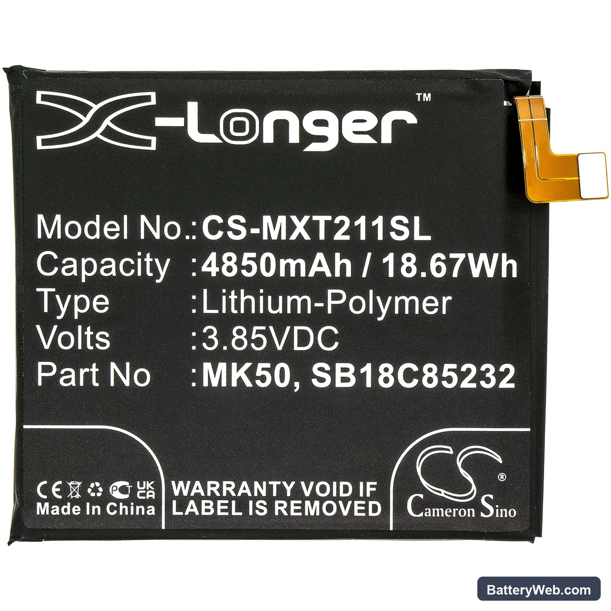 Motorola Moto One 5G Ace Replacement Battery, 3.85V, 4850mAh, Li-Polymer 3