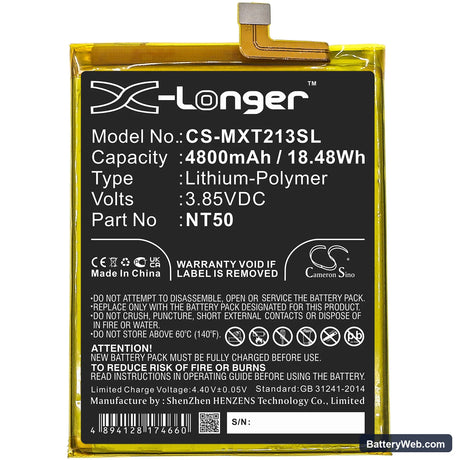Motorola Moto Edge 20 lite Replacement Battery, 3.85V, 4800mAh, Li-Polymer 3
