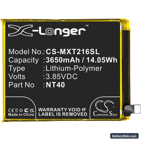 Motorola Moto G Pure Replacement Battery, 3.85V, 3650mAh, Li-Polymer 3