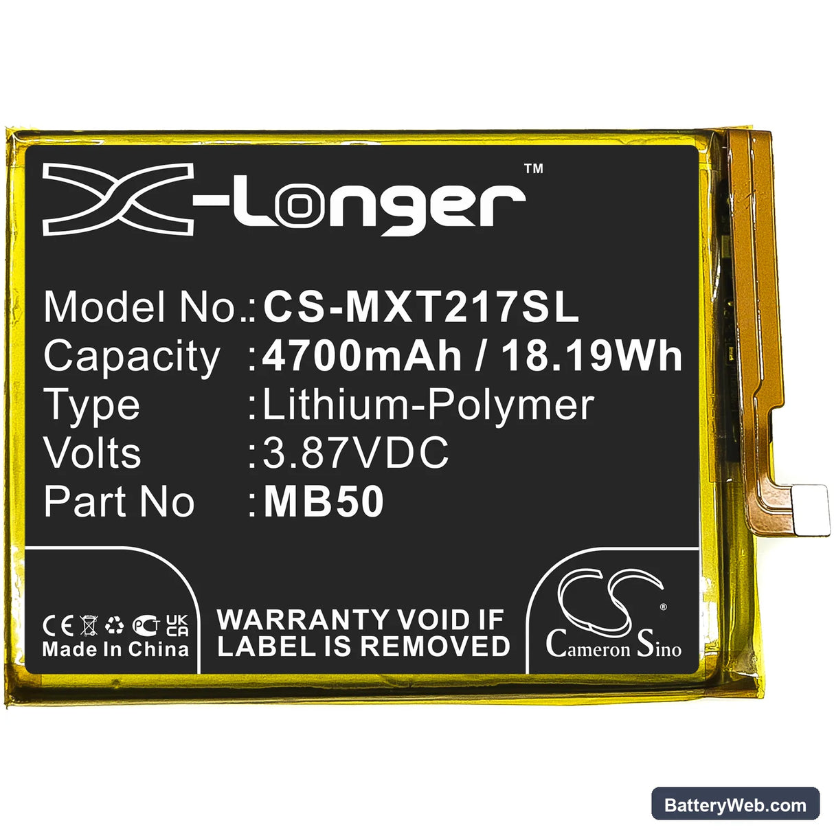 Motorola Moto Edge S30 Replacement Battery, 3.87V, 4700mAh, Li-Polymer 3