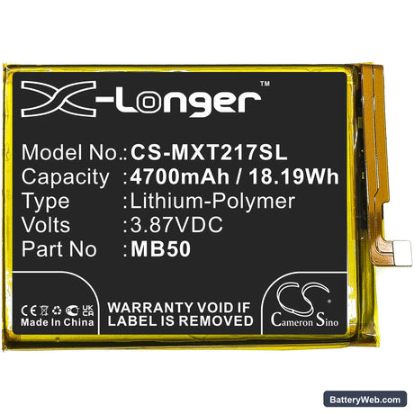 Motorola Moto Edge S30 Replacement Battery, 3.87V, 4700mAh, Li-Polymer 3