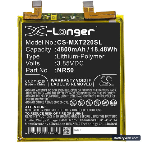 Motorola Moto Edge X30 Replacement Battery, 3.85V, 4800mAh, Li-Polymer 3
