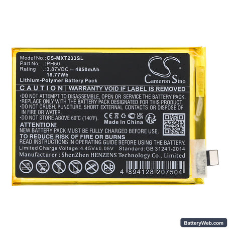 Motorola XT2333 Replacement Battery, 3.87V, 4850mAh, Li-Polymer 3