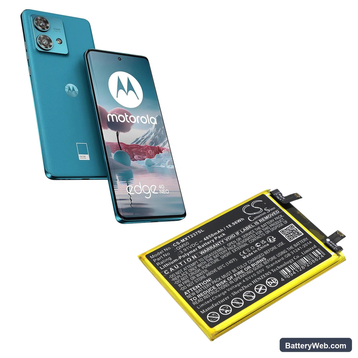 Motorola EDGE 40 NEO Replacement Battery, 3.91V, 4850mAh, Li-Polymer 5