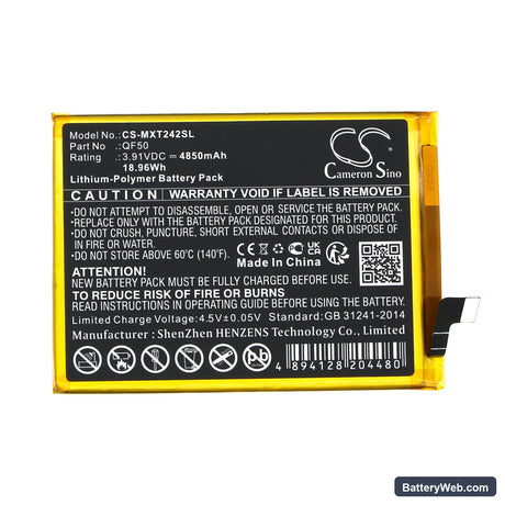Motorola Moto G04 Replacement Battery, 3.91V, 4850mAh, Li-Polymer 3