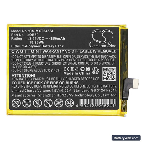 Motorola XT2347 Replacement Battery, 3.91V, 4850mAh, Li-Polymer 3