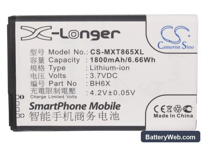 Motorola A954 Replacement Battery, 3.7V, 1800mAh, Li-ion 5