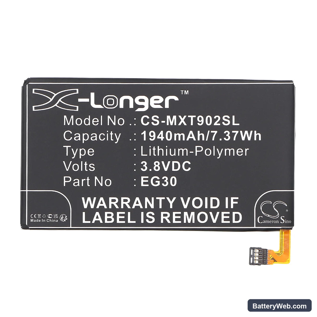 Motorola RAZR I Replacement Battery, 3.8V, 1940mAh, Li-Polymer 3