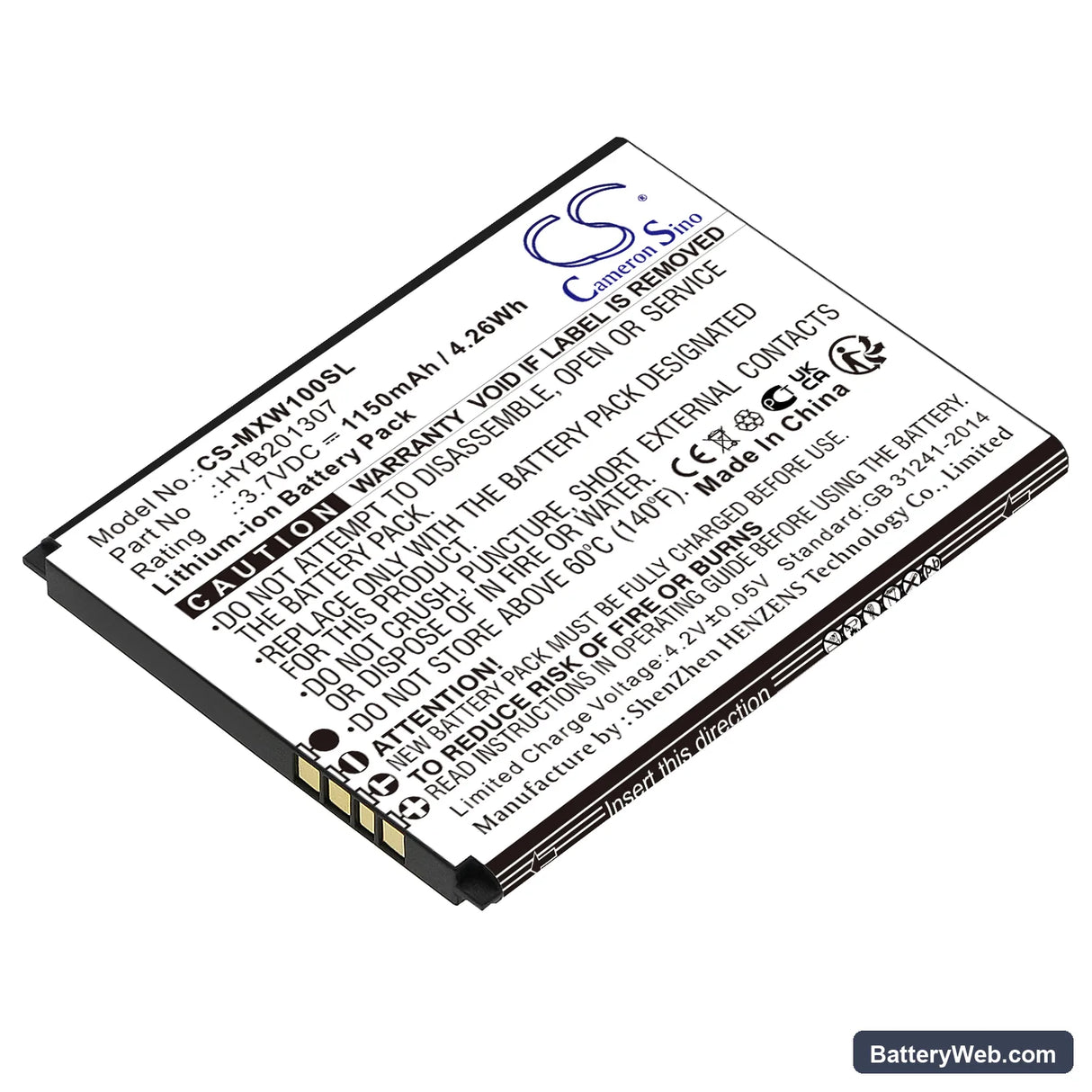 Budget Mobile MXW1 Replacement Battery, 3.7V, 1150mAh, Li-ion 1