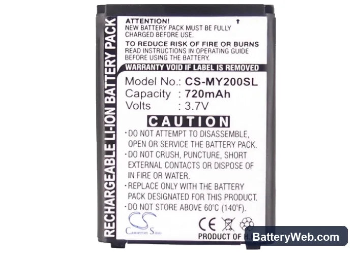 Sagem MY-202X Replacement Battery, 3.7V, 720mAh, Li-ion 5